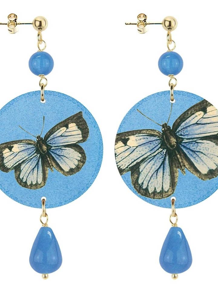 Women's butterfly earrings with blue background made in Italy for wholesale by Lebole Maison
