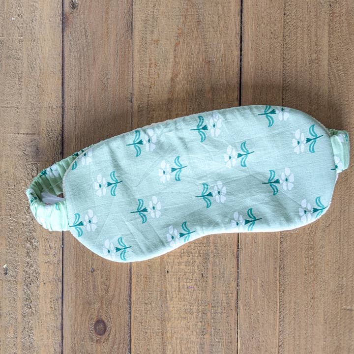 Masques de sommeil en velours de coton népalais avec motif floral, vert pour la vente par Shakti.ism