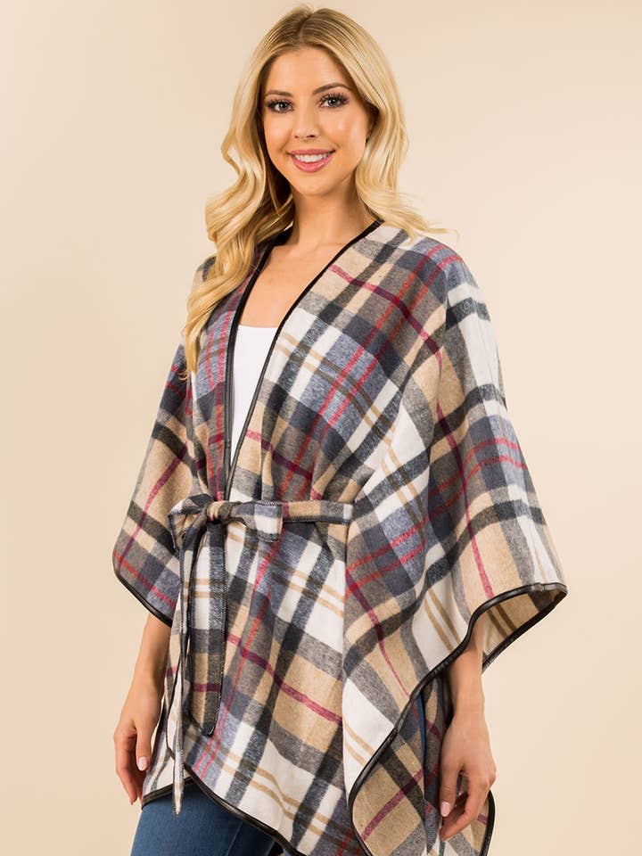 Suzie Q USA - Wholesale Kimono – Women's - Plaid Ruana with Strap0