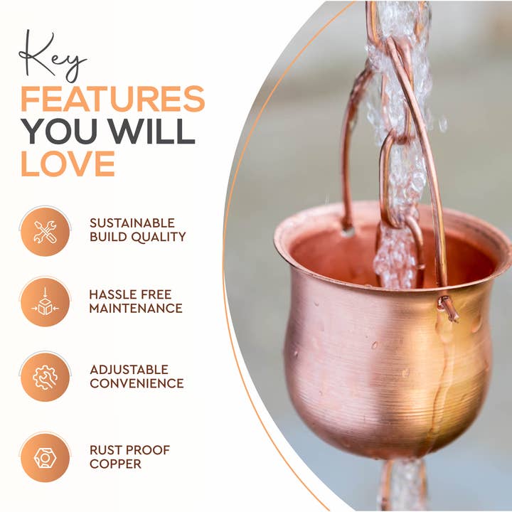 Marrgon - Wholesale Outdoor Ornament/Decor - Marrgon Copper Rain Chain with Pot Style Cups for Gutter