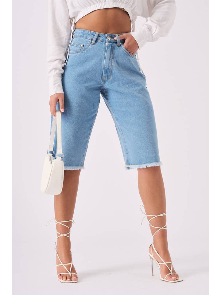JMOJO UK Limited - Wholesale Shorts - Women's - Long Line Denim Jorts - LIGHT BLUE WASH