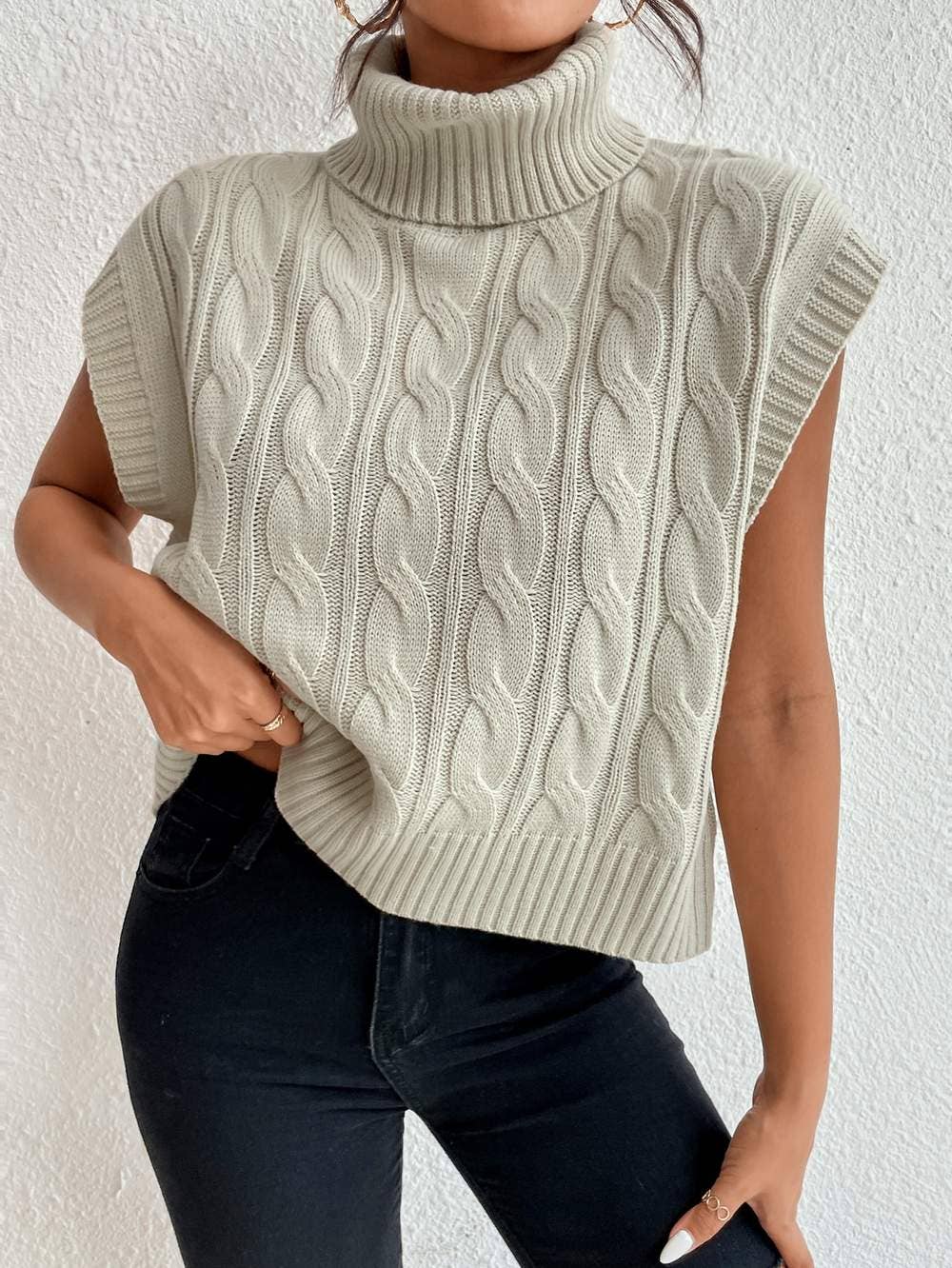 APRICOT Y2K Chunky Cable Knit Turtleneck Sweater Vest for wholesale on Faire0