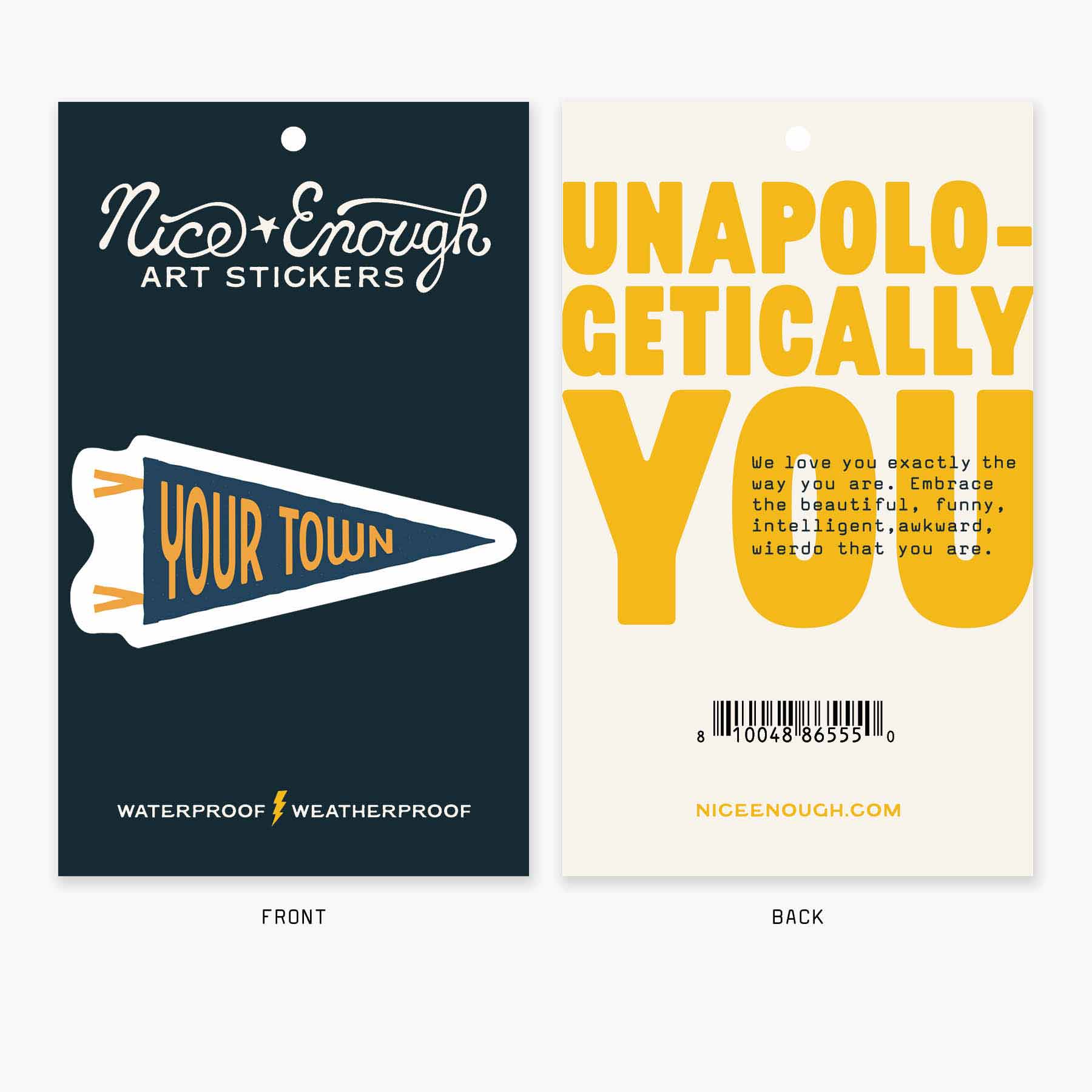 Nice Enough Stickers - Wholesale Sticker - Pennant - 3" Name Drop Sticker2