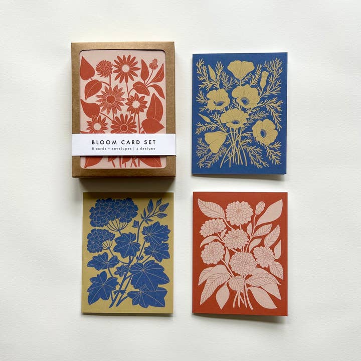 Chelsea Calkins Design - Wholesale Stationery/Notecard Set - Bloom Assorted Floral Card Set - 8 Cards With Envelopes