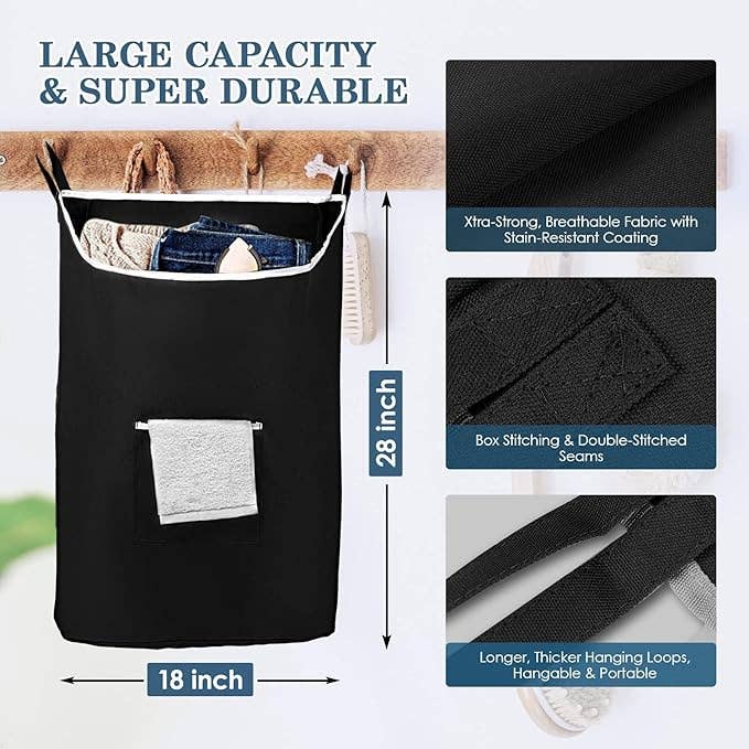 The Fine Living Company - Wholesale Laundry Hamper - Large Over-Door Hanging Laundry Hamper with Zipper – Black1