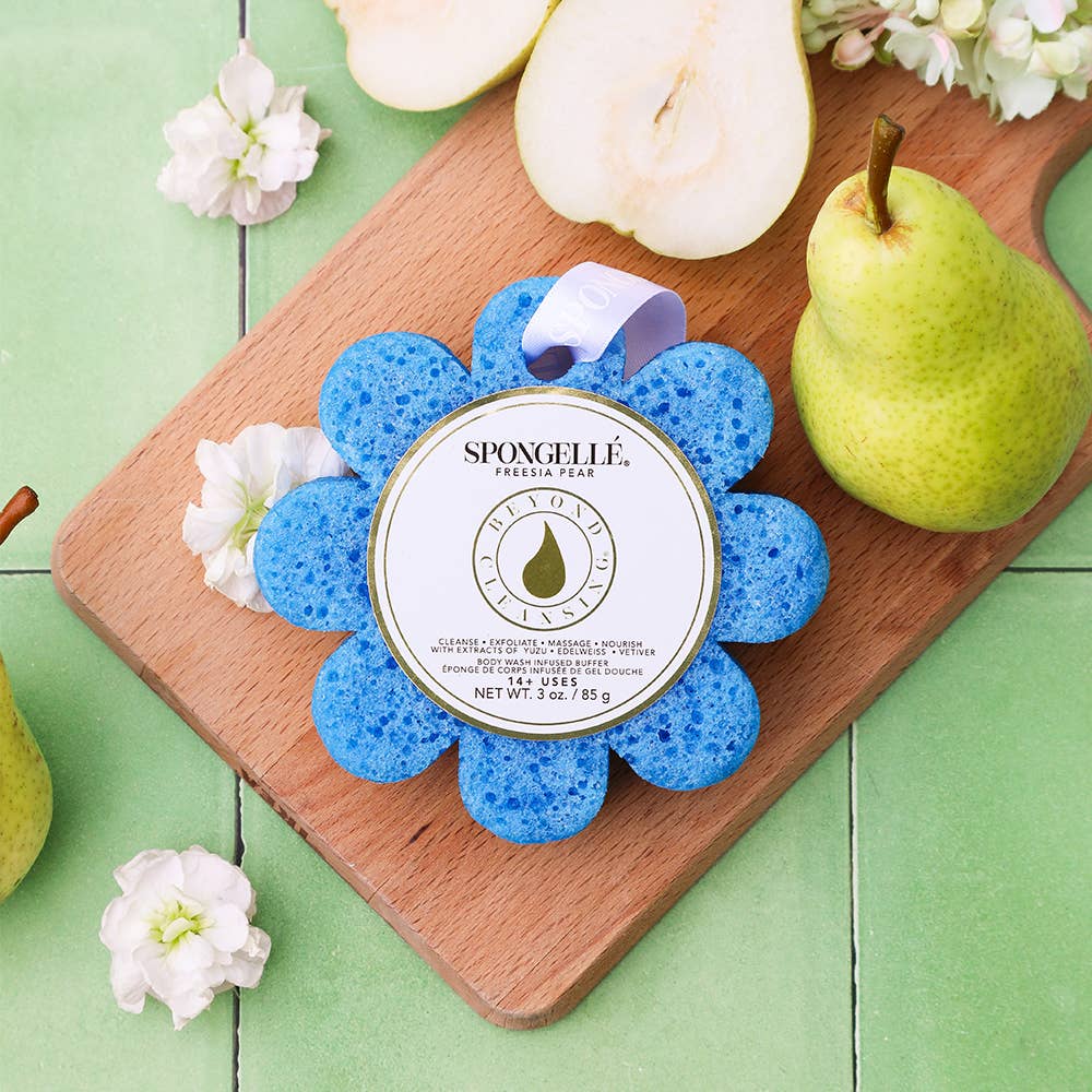 Spongellé | Valentines Day Gifts | Easter Gifts - Wholesale Bath Pouf/Sponge - Freesia Pear Wild Flower | Soap Sponge | Soap Buffer | Clean