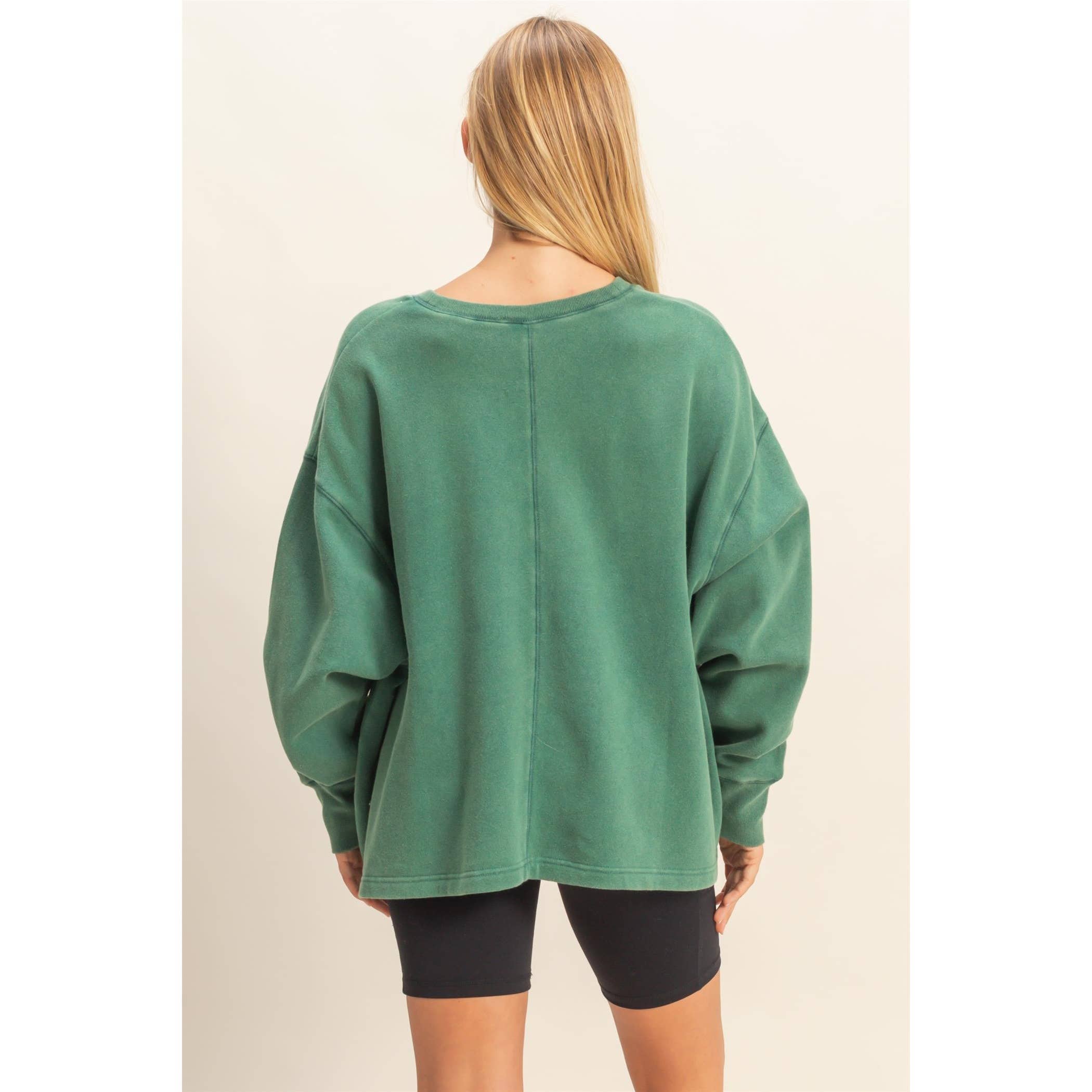 Double Zero - Wholesale Sweatshirt - Women's - Oversized V-Neck Sweatshirt With Raw Edge Detail13
