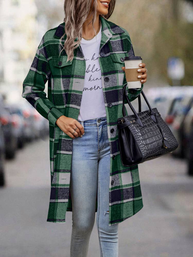 eLook - Wholesale Coat - Women's - SZ1-JK8211 Plaid Button Down Long Coat13