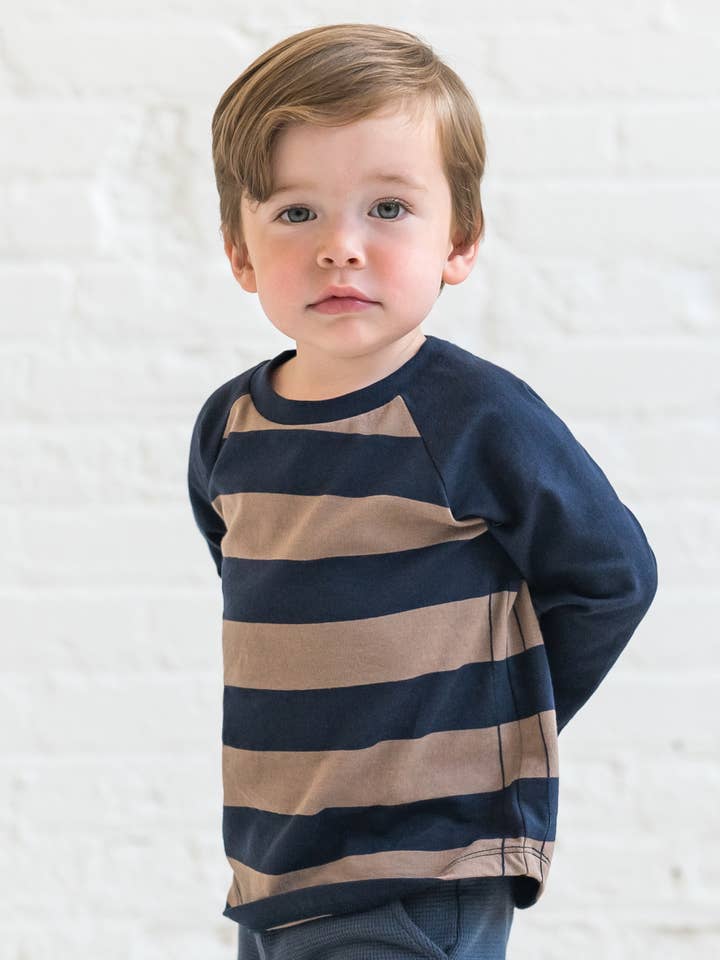 Colored Organics - Wholesale T-Shirt - Kids - Baby and Kids Louie Baseball Tee - Rugby Stripe/Navy + Taupe