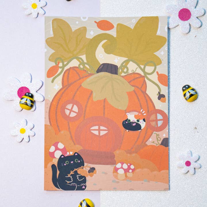 Cottagecore Cats Illustratie Kunstdruk voor wholesale door Sparkles in the Wild