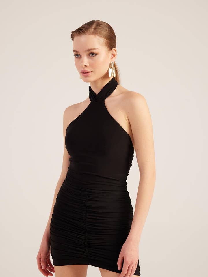 Buy Me Fur - Wholesale Dress - Women's - Rachel Black Halter Neck Mini Dress0