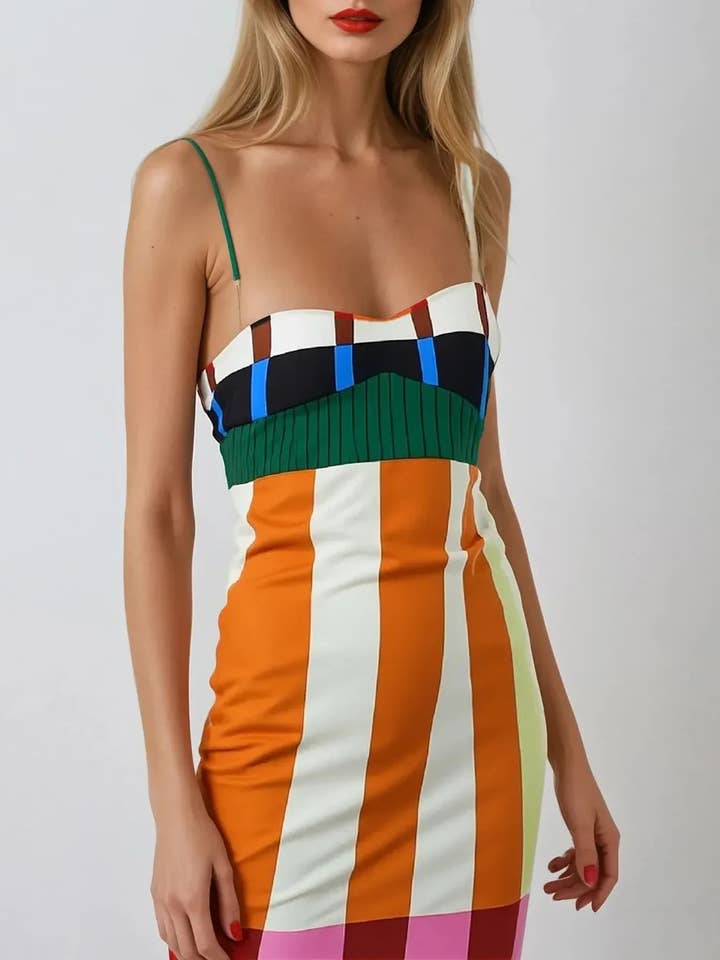 Multi Color block stripes strappy sundress for wholesale on Faire6