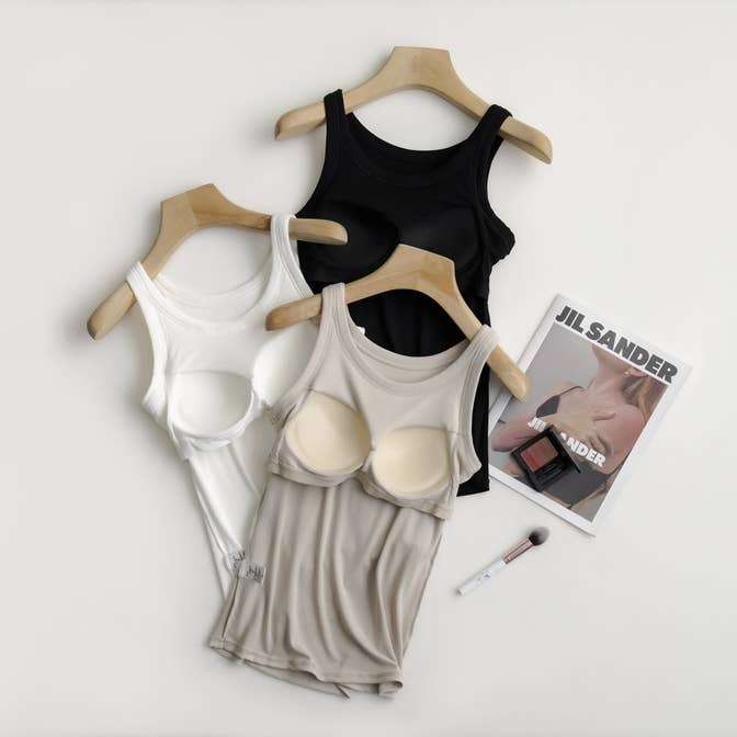 HIDDENBRAND - Wholesale Tank Top - Women's - Essential Basic Rib Soft tank top w built in bra