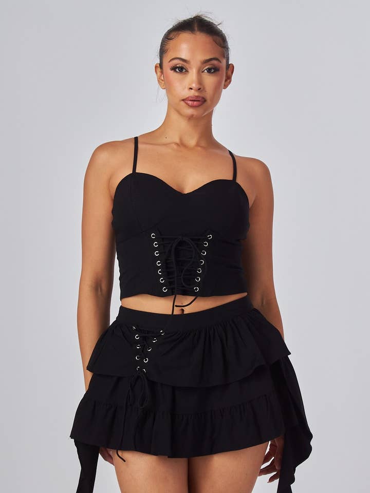 Sanna Eyelet Lace Crop Top & Skirt Set (HDC33191) for wholesale by Hot & Delicious