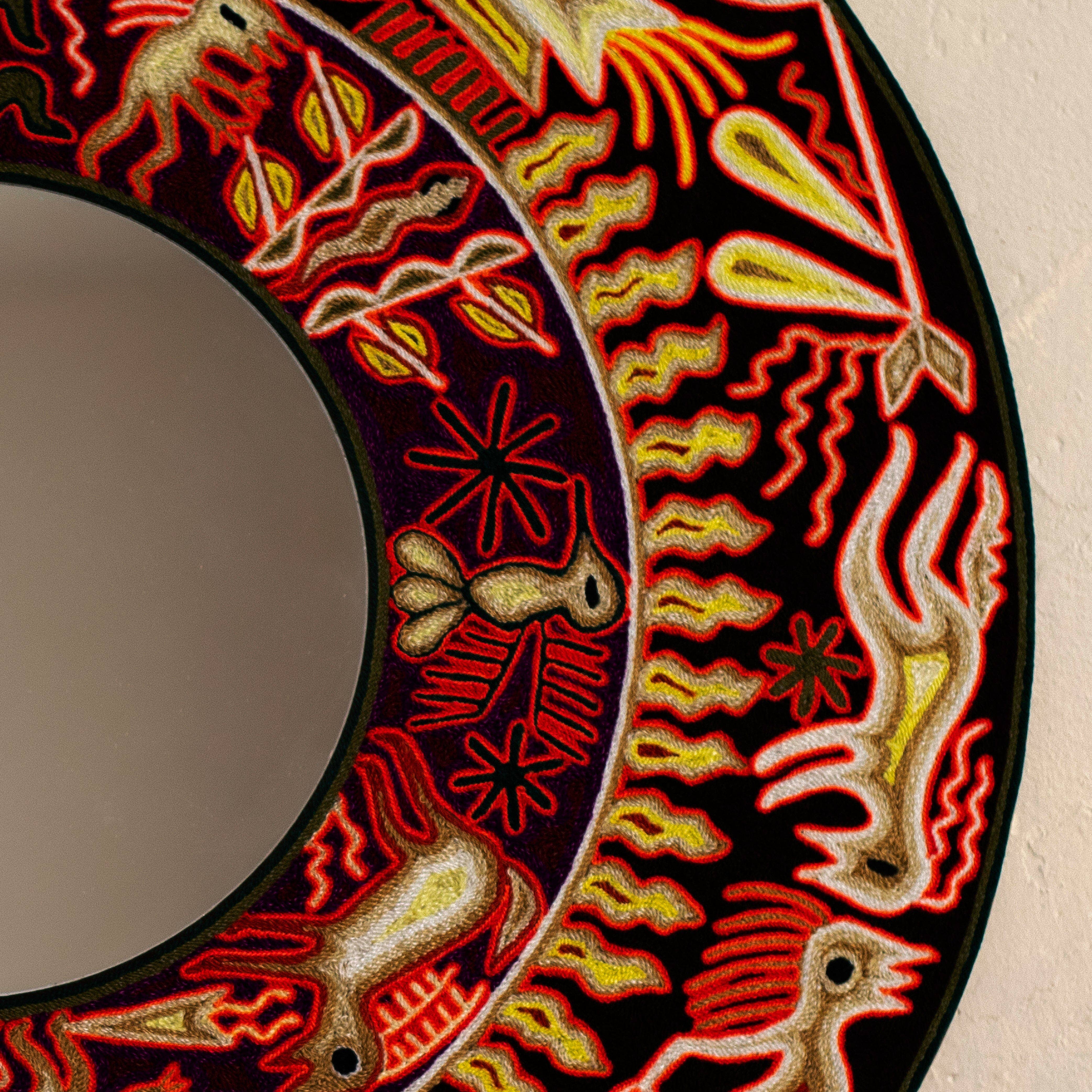 Mother Sierra - Wholesale Wall Mirror - Sol Bohemio — Earth-Toned Hand-Embroidered Mirror1