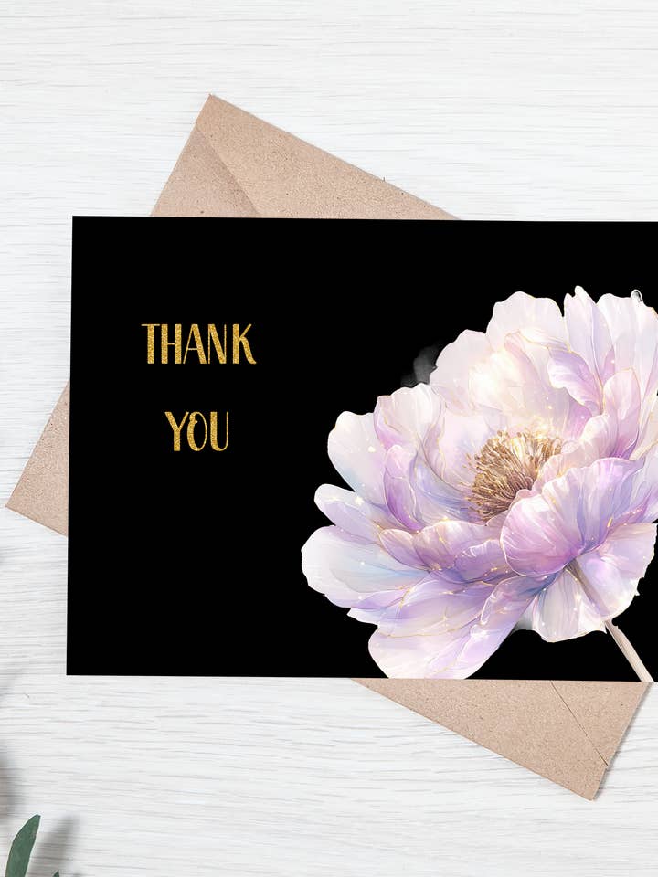 Tarjeta de agradecimiento con forma de peonía blanca de Ethereal Blooms para venta al por mayor de Homemade Hollydays Wholesale