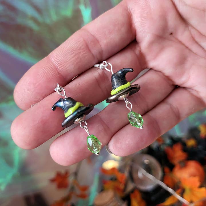 Tia Kinsman - Wholesale Dangle Earrings - Lil' Witch Hats Glass Bead Earrings2