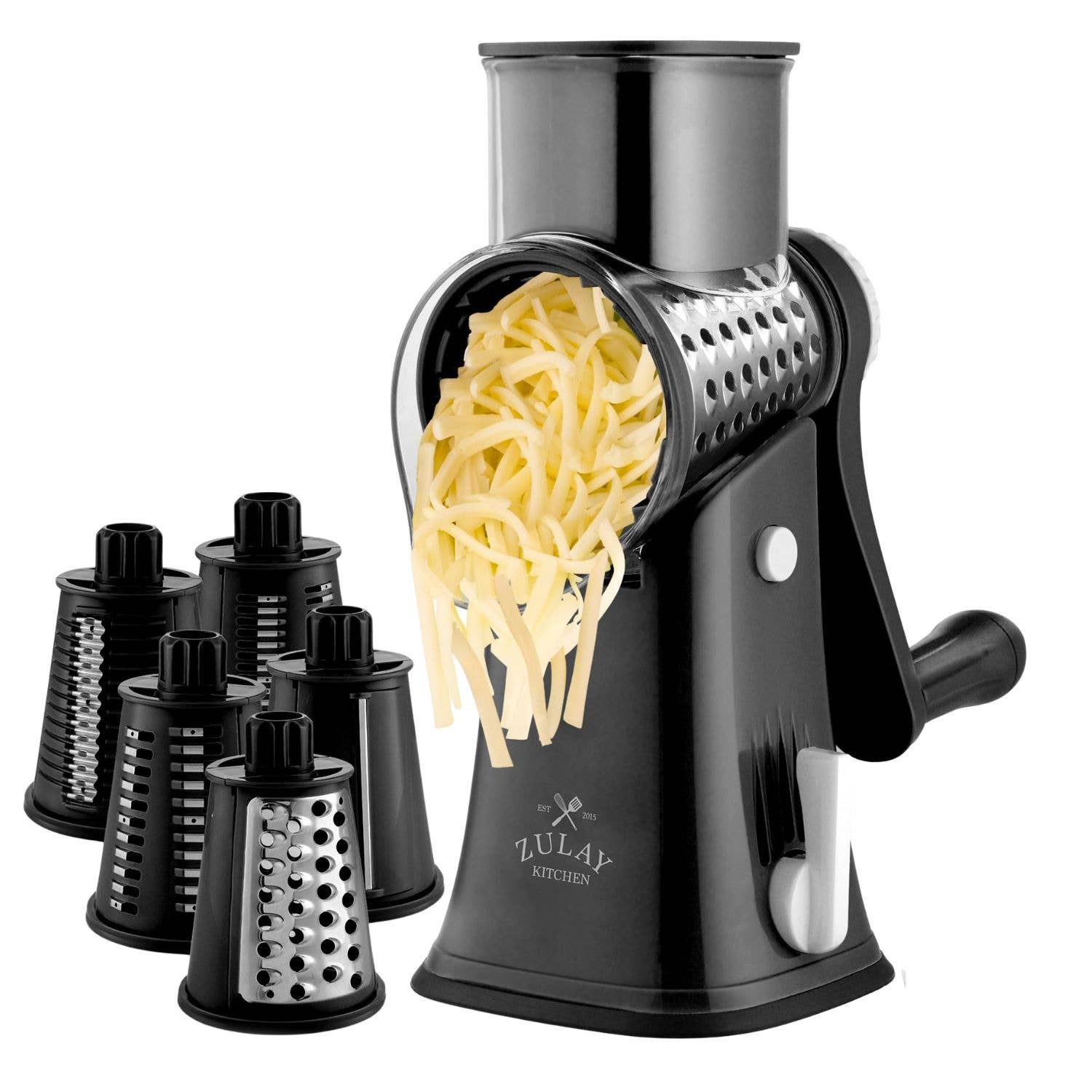 Zulay Kitchen - Vendita all'ingrosso Grattuge - Grattugia rotativa per formaggio con 5 tamburi intercambiabili2