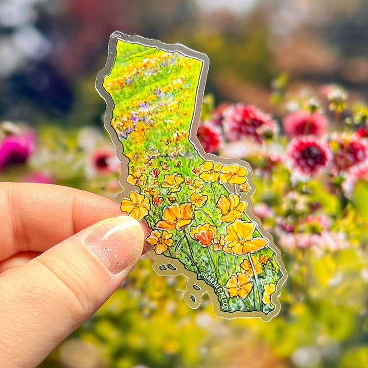 BarnHouse Studios - Wholesale Sticker - California State Flower Superbloom, 3" Clear Vinyl Sticker2