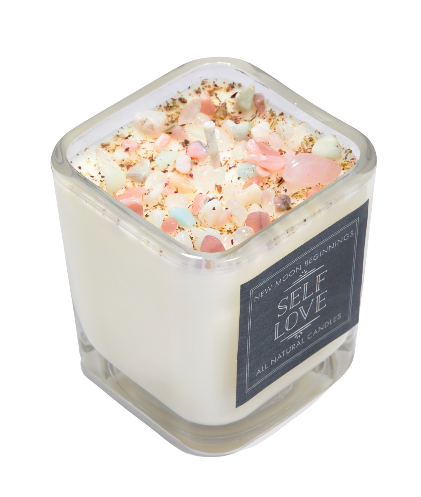 New Moon Beginnings - Wholesale Jar/Filled Candle - Self Love Candle - Dried Flower, Herb, & Crystal Candles7