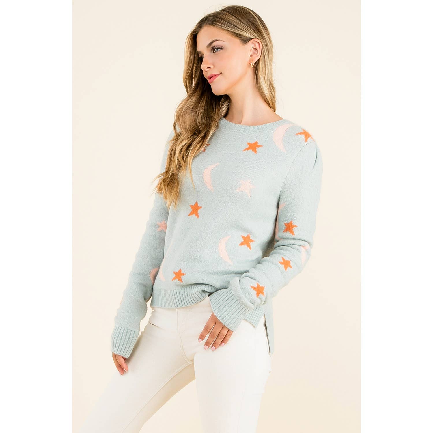 BLEU CLAIR Pull Tricoté Étoile et Lune en vente sur Faire5