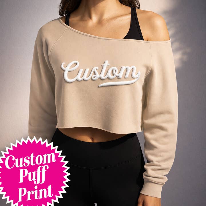 CUSTOM Cropped Off Shoulder Lightweight Sweatshirt for wholesale by Nobullwoman Apparel
