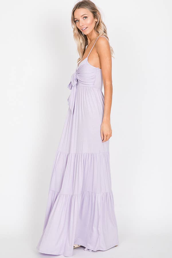 7th Ray - Vendita all'ingrosso Vestito - Donna - Abito lungo a balze con nodo frontale casual e spalline sottili D230721