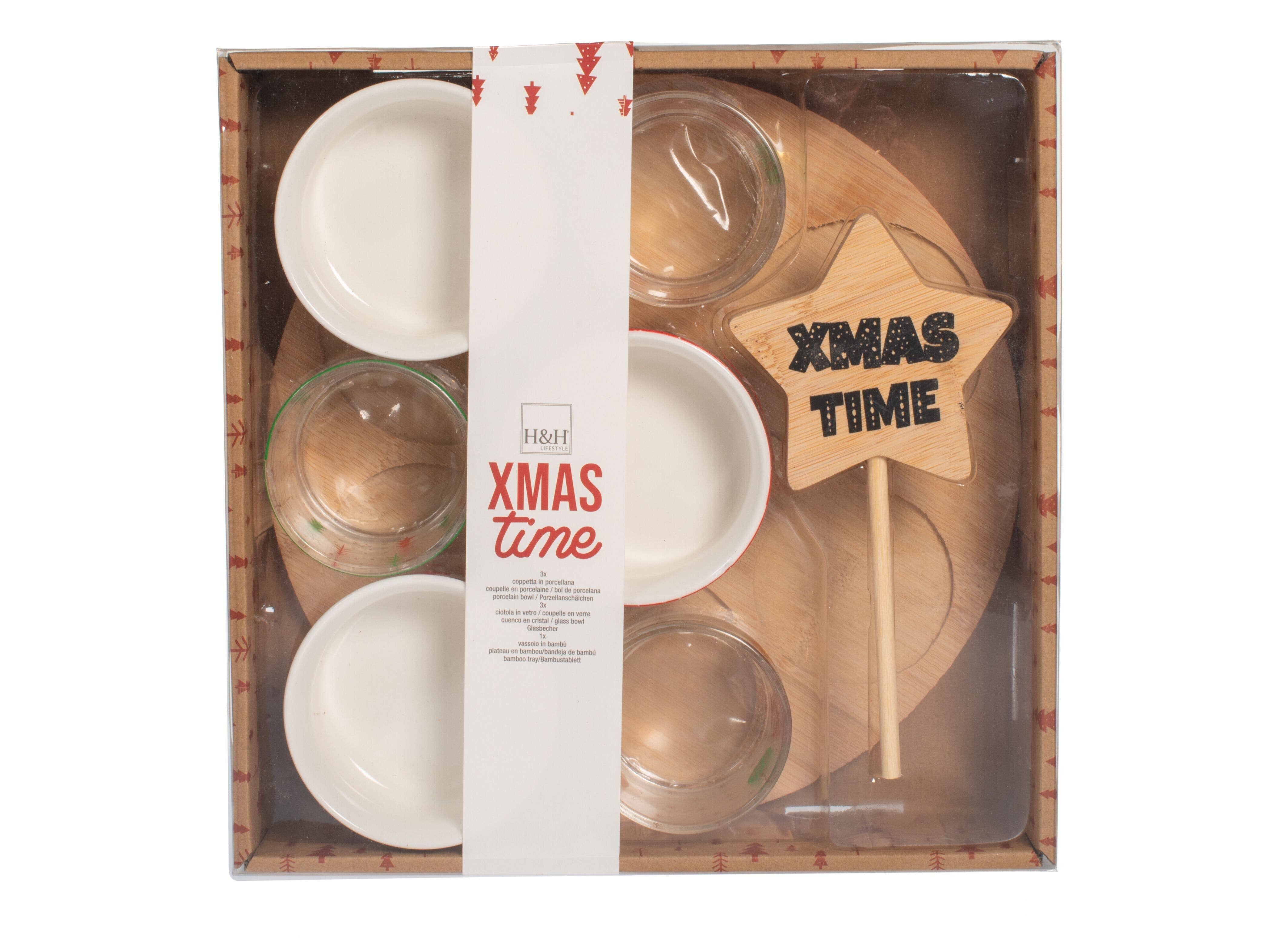 H&H - Venta al por mayor Vajillas para servir aperitivos - Set Aperitivo Navideño Con Base De Bambú 25 cm1