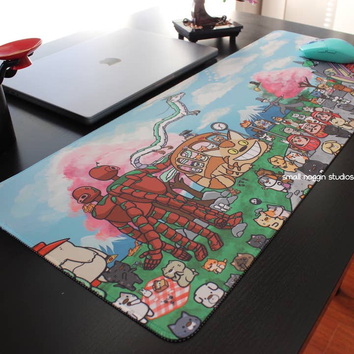 Small Noggin Studios - Wholesale Desk Pad - Studio Ghibli Theme XL Desk Mat; Cat and Dog; Office Decor1