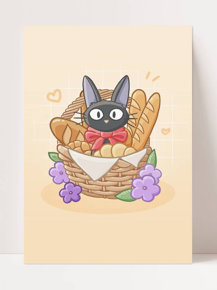 Bageri Sort Kat Print | Fin Linje Anime Blomsterkunst for engroshandel hos Sarah May Arts