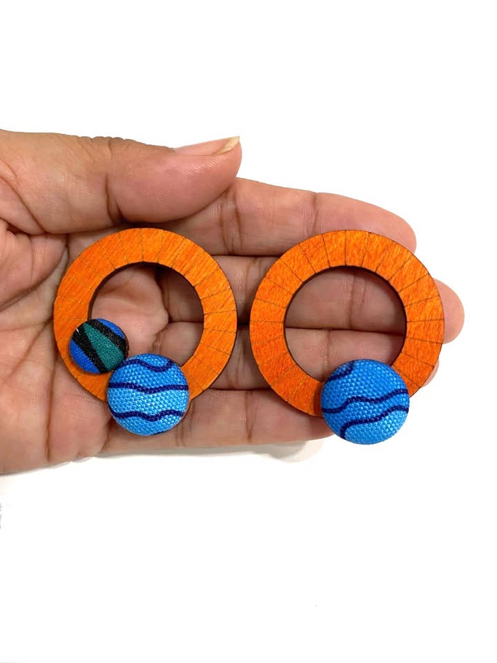 Ciclos Small Hoops- Orange - Deep Blue Sea for wholesale by Botón de Azúcar