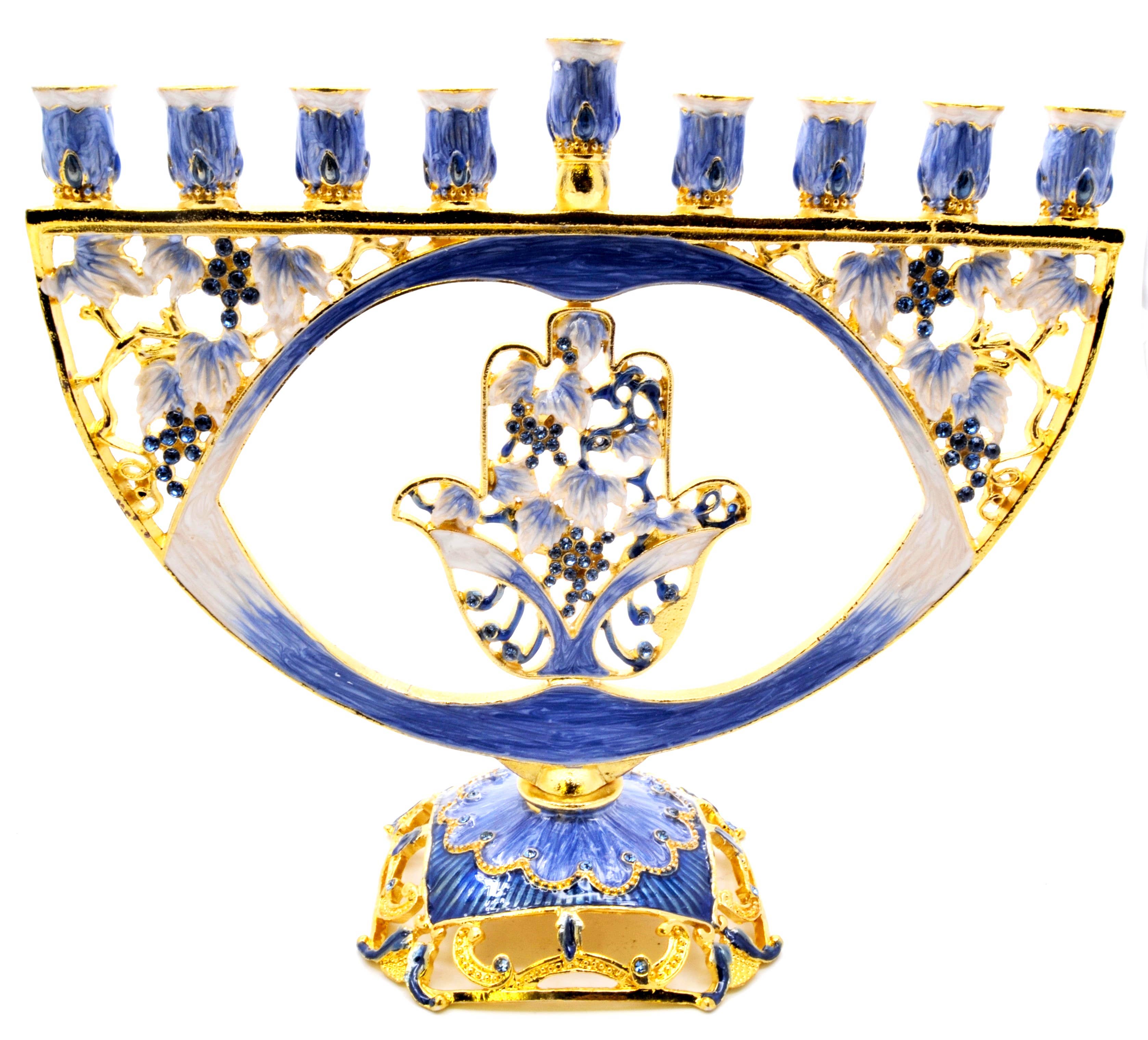 Ciel Collectables - Vente Menora - Menorah avec la main de Hamsa. Fabriqué avec des cristaux Swarovski et émaillés7