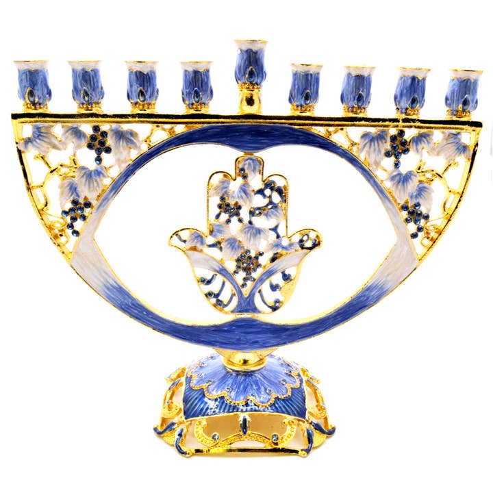 Ciel Collectables - Vente Menora - Menorah avec la main de Hamsa. Fabriqué avec des cristaux Swarovski et émaillés7