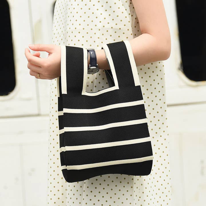 ACCITY - Wholesale Tote Bag - Women's - STRIPE PRINT CROCHET TOTE BAG MINI CLUTCH PURSE_CWAB0881