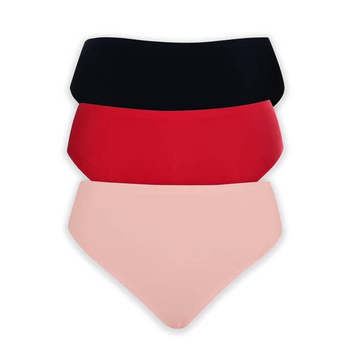 PARFAIT Bonded French Cut PP5031 Body Smoothing Panties with No Visible Panty Lines (3 pack) - Black/Porcelain/Red for wholesale by PARFAIT