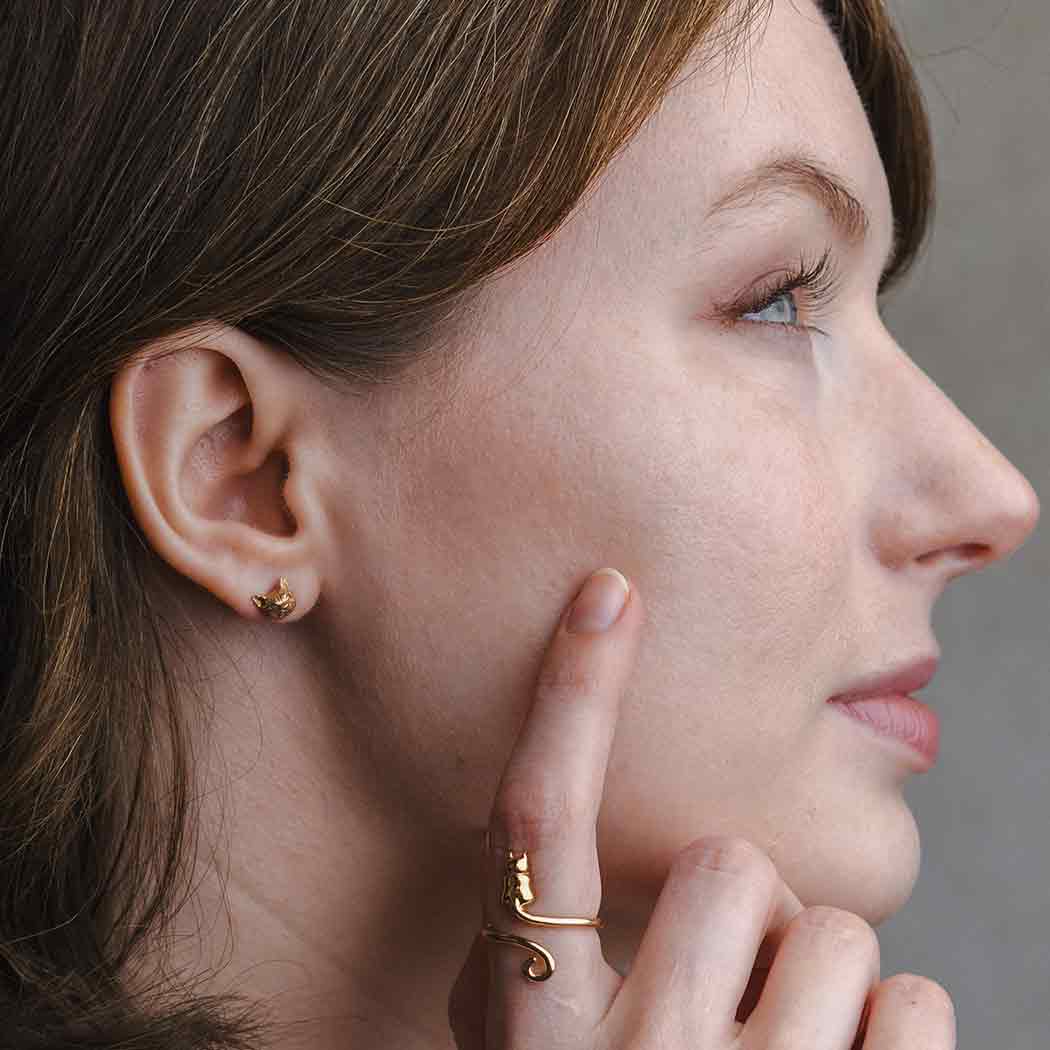 Nina Designs – Brincos de pino por atacado – Brincos 3D em Prata de 1ª Lei ou Bronze com Cabeça de Gato 6x7mm1