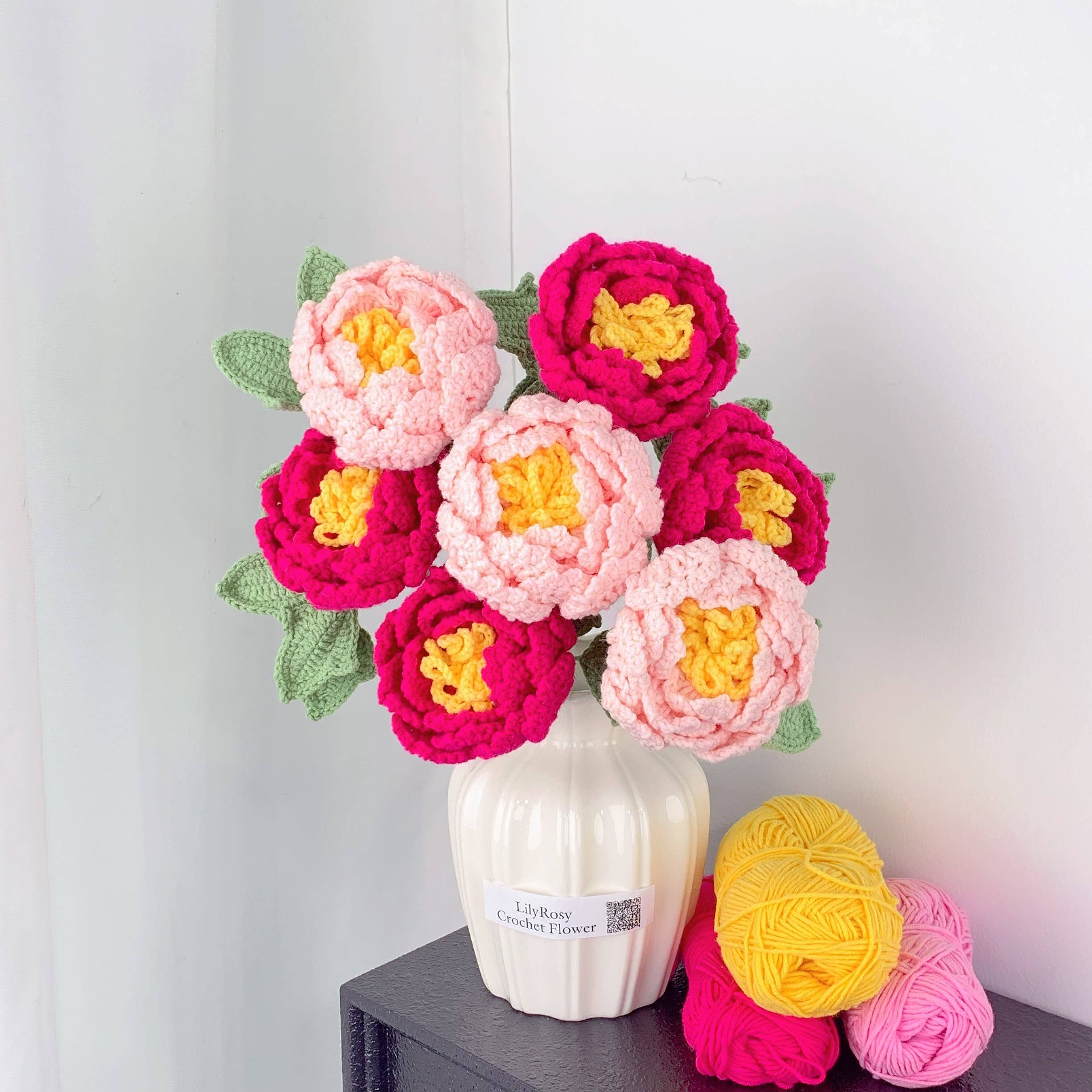 Lilyrosy（Duty free) - Wholesale Artificial Flowers - Crochet Peony Flowers gift, Handmade Gift for her, Homedecor1
