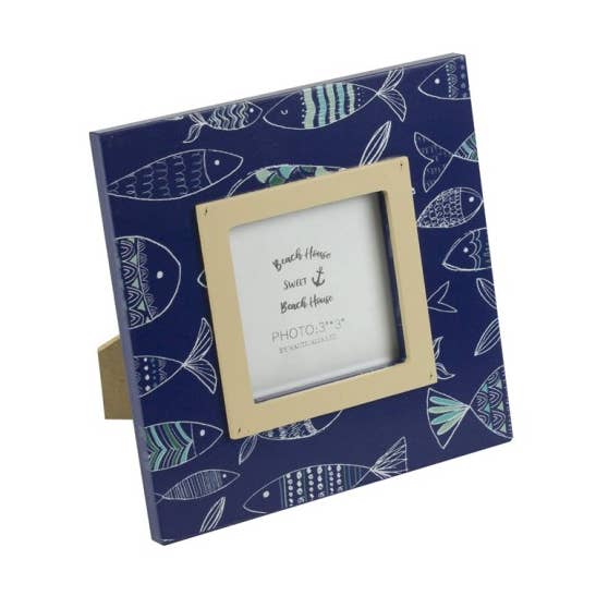 Photo Frame with Fish, navy, 15cm for wholesale by Nauticalia