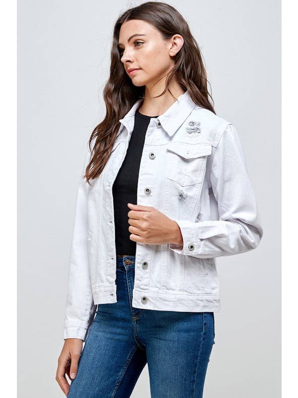 BLUE AGE – Engroshandel Denimjakke - Dame – Hvid Denim Jakke med nødlidende1