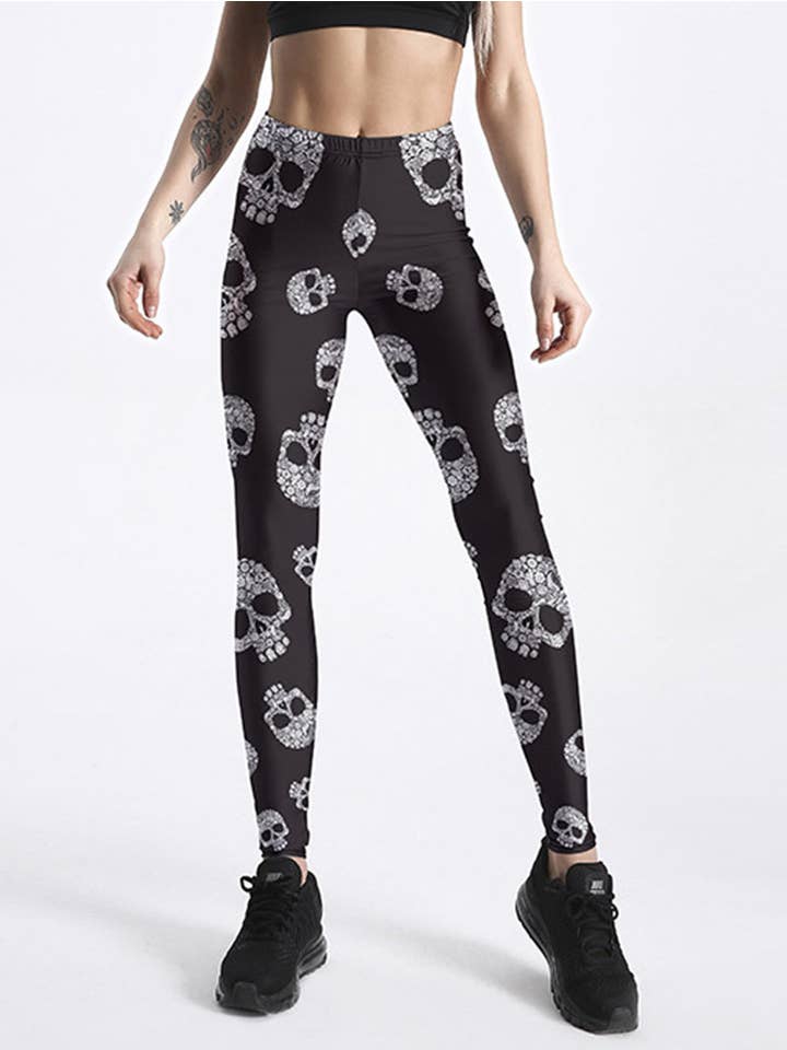 Svart Leggings för kvinnor med personligt tryck skalle för wholesale på Faire