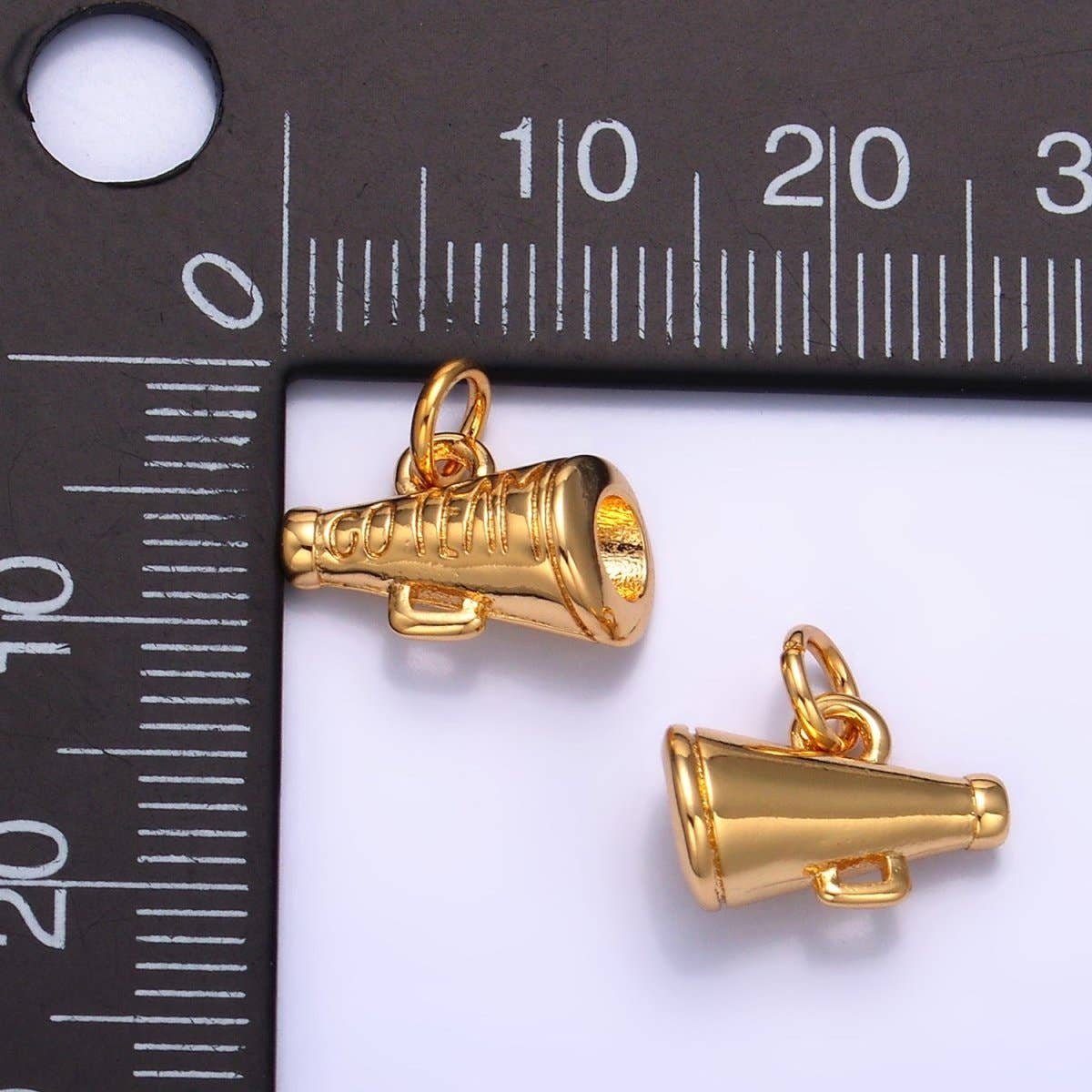 Aim Eternal – Engroshandel Vedhæng/charm – 24K Guld Fyldt "Go Team" Script Indgraveret Megafon 3D Multidimensionel Charm | W2321