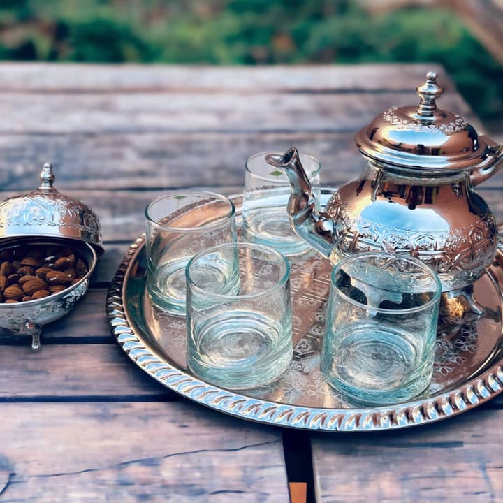 Elegância Marroquina: Conjunto de Bule e Bandeja Artesanais por atacado de Moroccantastics