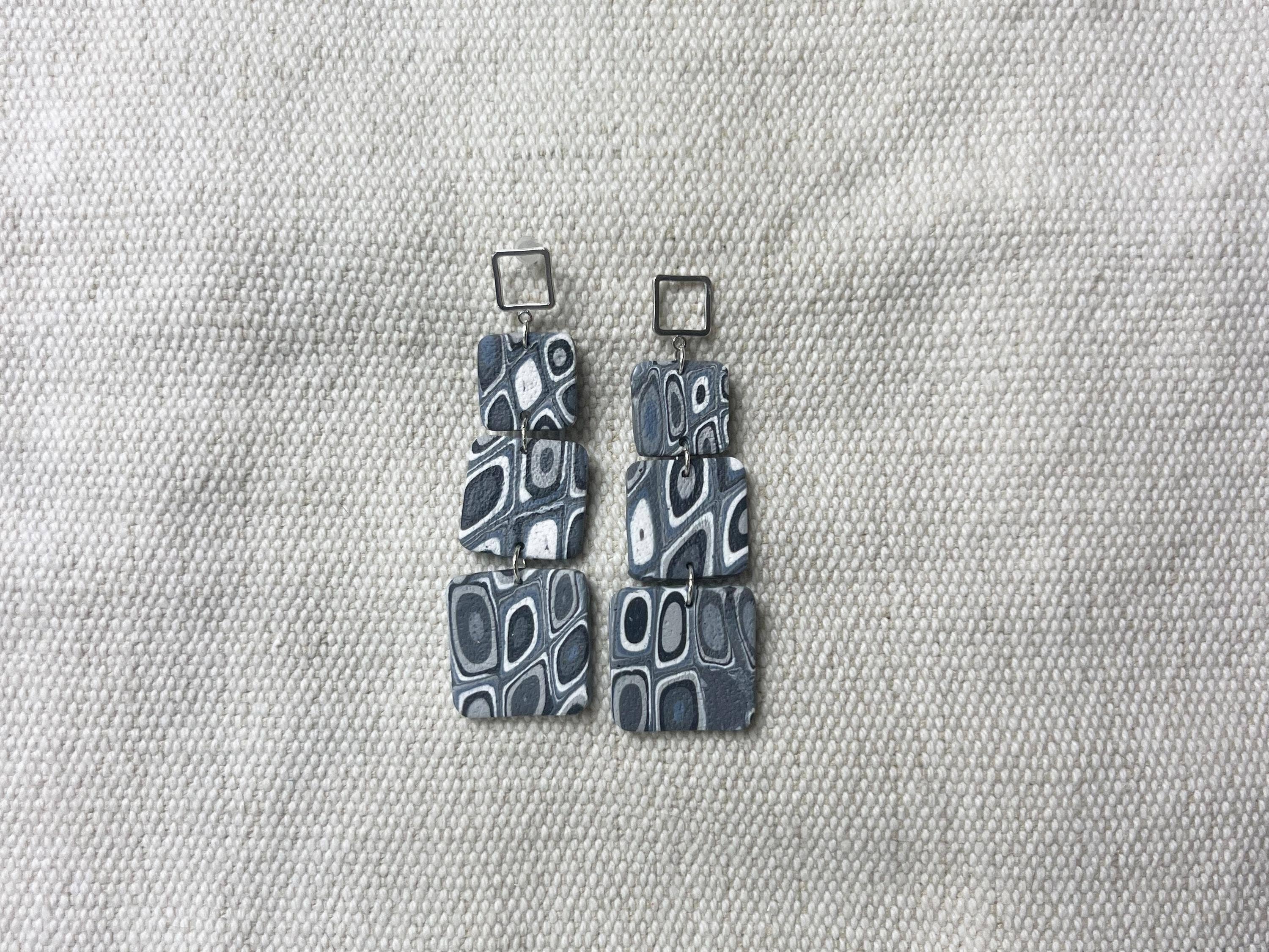 Jenny Wren Jewelry - Wholesale Dangle Earrings - Inkblot | Modern Abstract Triple Rectangle Dangle Earrings