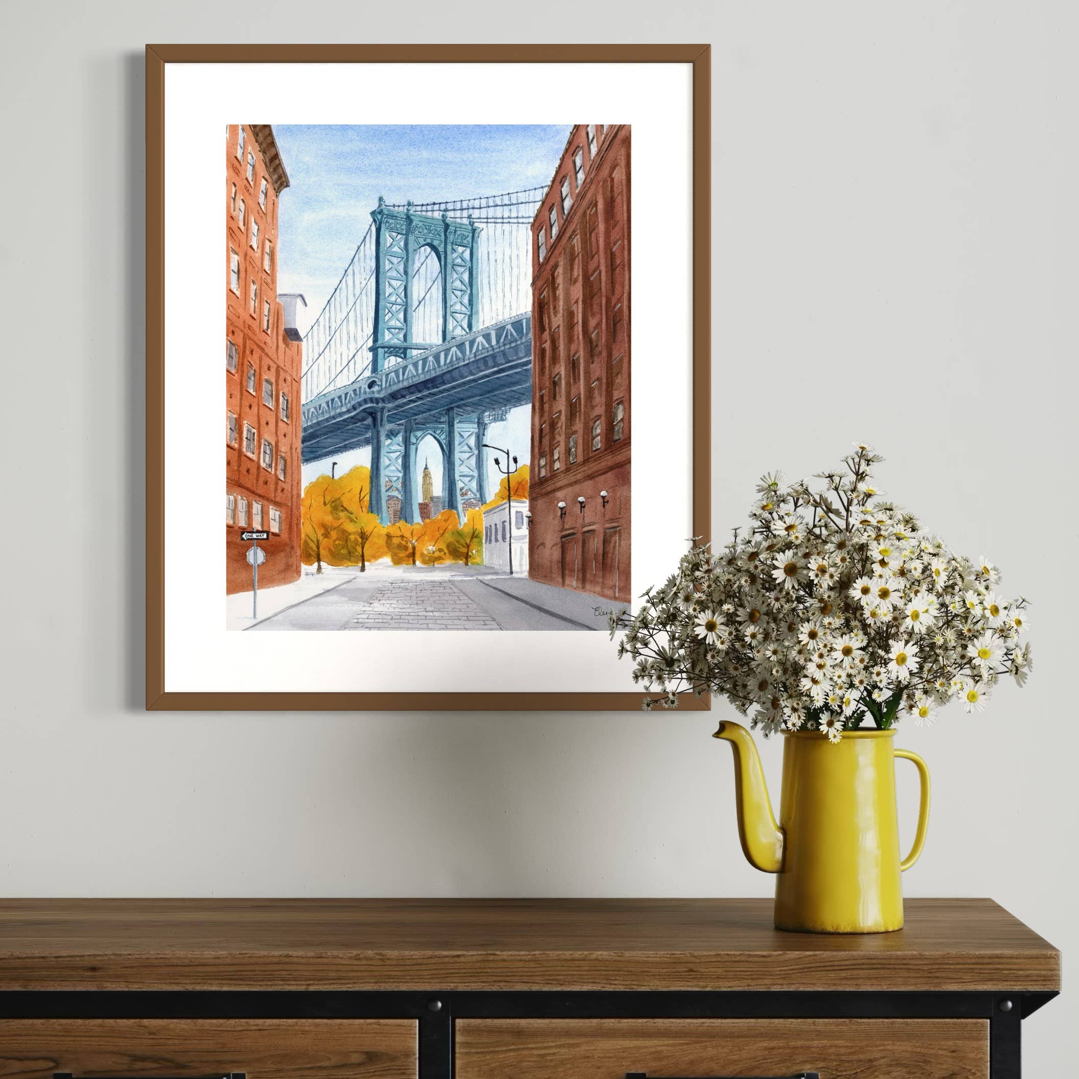 Pintalustika - Joyful Urban Illustrations - Wholesale Art Print - Manhattan Bridge View from Dumbo – NYC Watercolor Art Print2