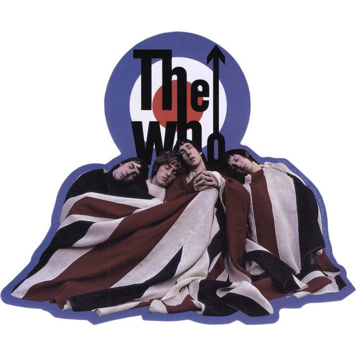 Sticker - Who, The - Group Shot With UK Flag for wholesale by Square Deal Recordings & Supplies
