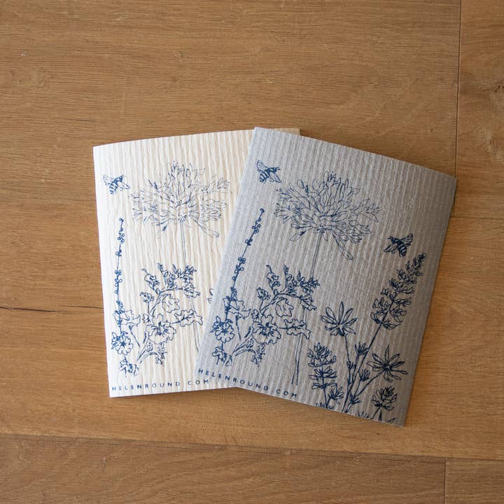 Helen Round - hand printed linen and bamboo wellness - Wholesale Dishcloth - Kitchen Cloths, Set Of 2 Household Sponges, Swedish Cloths