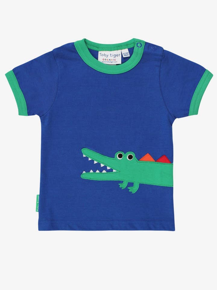 Kinder T-shirt van biologisch katoen met korte mouwen en krokodillenapplicatie voor wholesale door Toby Tiger GmbH