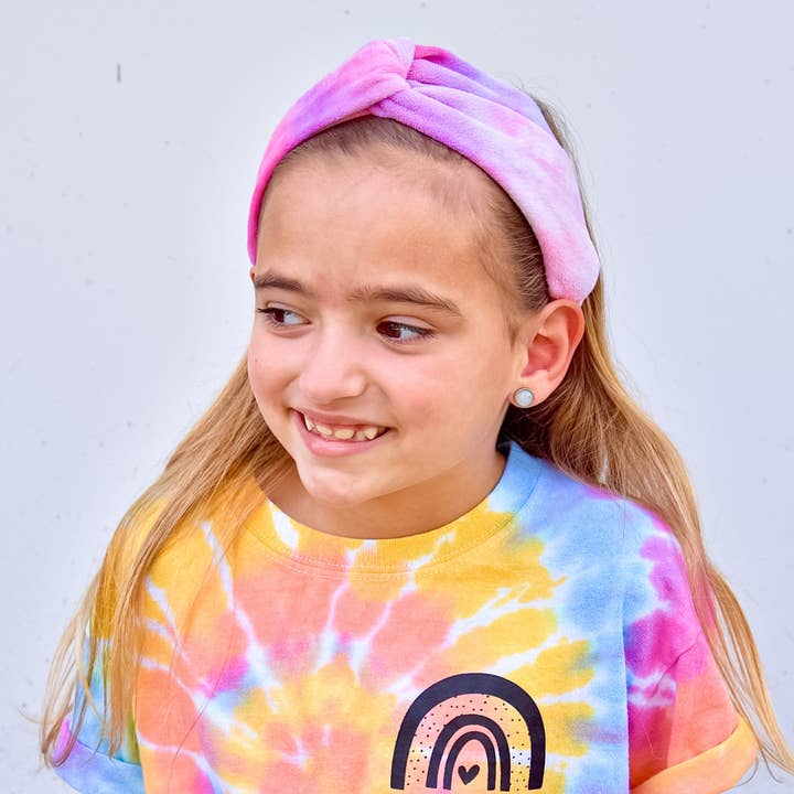 Frog Sac - Wholesale Fashion Headband - Kids - Stretch Tie Dye Knot Headband for Girls - Purple