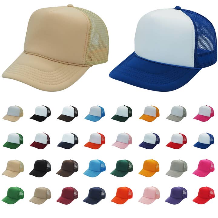 The Park Wholesale - Wholesale Trucker Hat - Unisex - Nissun Classic Trucker Baseball Hats Caps Foam Mesh Blank Solid Two Tone Snapback Adult Youth