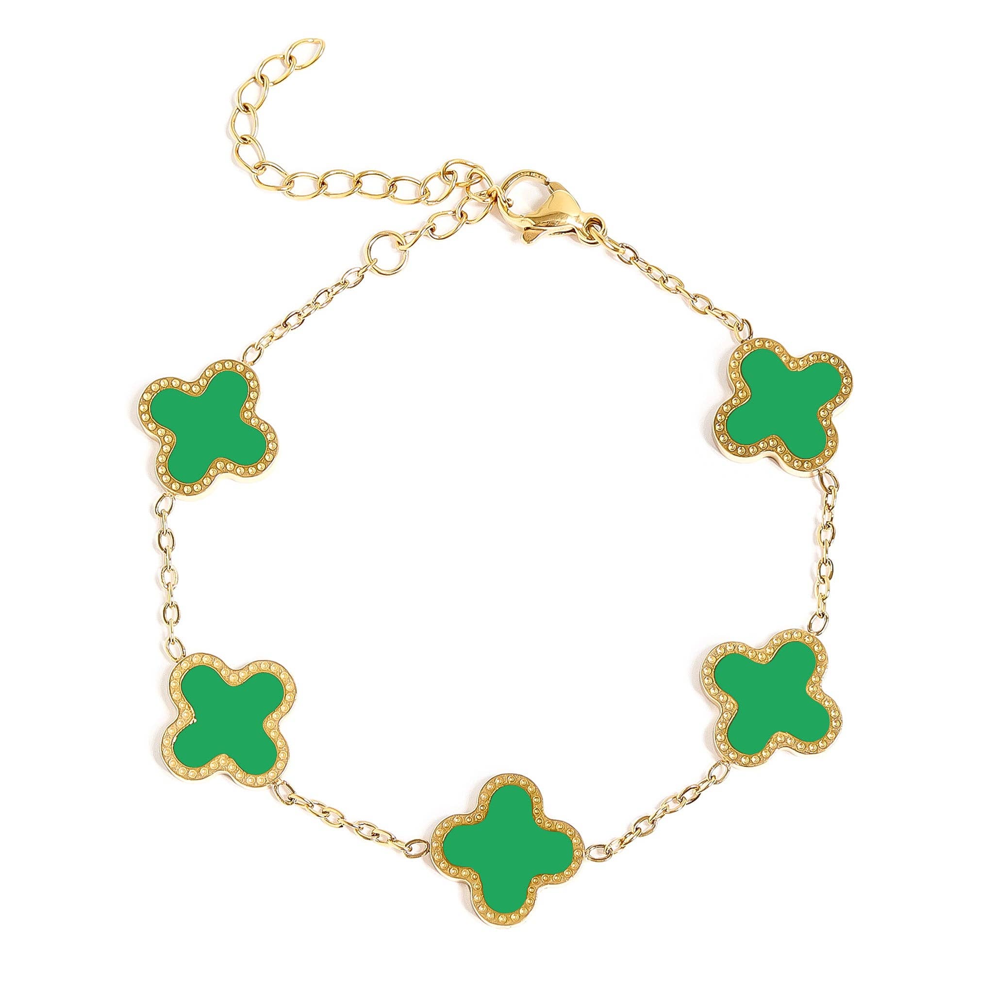 18K Gold PVD Stainless Steel Lucky Clover Charm Bracelet for wholesale on Faire23